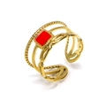 Chic 18K gold plated multi-layer chain ring with a red square gemstone accent - Gold Red Oil Drip