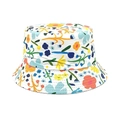 Detailed close-up of floral bucket hat showing colorful patterns and reinforced stitching - Head Circumference 52-54cm / White