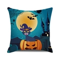 Halloween black cat in pumpkin pillowcase with full moon and bat illustration - Cat and Full Moon Castle