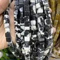 Perles cubes en pierre zébrée naturelle polie avec motifs marbrés noirs et blancs - 4x4mm (Environ 38cm Fil) / Pierre Zèbre Noir et Blanc