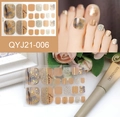 Detail of waterproof gold foil marble pattern toe nail stickers and modeling display - QYJ21-006 (Gold/Nude/Silver Sequins/Love Text)