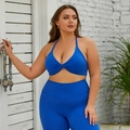 Royal blue two-piece plus size yoga set with halter twist top and high waist leggings - 16/XXL / Klein Blue - Sports Bra