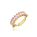 Detail of adjustable gold ring featuring emerald-cut pink cubic zirconia stones - Adjustable Open / Gold Pink Zircon (11099)