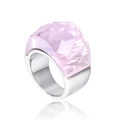 Minimalist stainless steel ring with a large faceted pink crystal and silver band - Pink (KR31898-K)