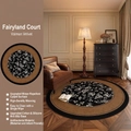 Retro floral round rug in black and tan high-density velvet for bedroom and living room - Diameter 80cm / Fairy Trail Court