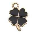 Golden clover charm pendant with black enamel finish for DIY jewelry and accessories - Four-leaf Clover 9x11.5mm