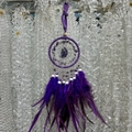 Handmade purple dream catcher featuring natural crystal stones and soft feathers decoration - Amethyst Full Color
