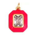 Octagon pendant in golden metal with bright pink enamel and large clear zircon stone - Rose Red Rectangle