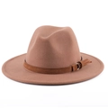 Cappello fedora classico in lana marrone con nastro in camoscio e fibbia dorata - Cammello Scuro
