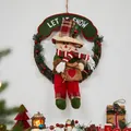 50cm Christmas snowman rattan wreath with plaid hat and berries for door hanging - Type F Christmas Rattan Wreath - Snowman With Bag