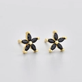 Elegante schwarze fünfblättrige Blumenohrringe mit Markisenschliff-Steinen und Goldmitte - Gold Schwarz Zirkonia