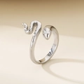 Detailed macro view of silver snake ring featuring sparkling crystal eyes and polished finish - US 6 / Full Zircon Snake Style-Steel (KR100460-K) / Steel