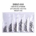 Rainbow flatback crystal nail rhinestones in 6-grid pack for DIY manicure art - Mixed Sizes SS4-SS16 Around 1440 Pieces / Silver Back Crystal Parsh