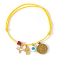 Handmade yellow braided rope bracelet with golden cross, evil eye, and hamsa hand charms - Yellow