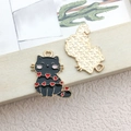 Black enamel cat pendant with red heart and gold plating for DIY jewelry making - Black Peach Heart Cat 19x20mm