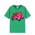 Green short sleeve T-shirt with pink leopard truck and LOVE graphic print design - Green