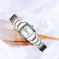 Silver tonneau quartz watch with diamond markers and metallic band for women - Silver (White Dial)