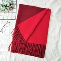 Dual-sided red cashmere-like scarf with fringe detail, deep red and bright red tones - 24# Red