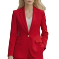 Chaqueta blazer roja para mujer con cuello de solapa y un solo botón dorado elegante - S / Tops / Rojo