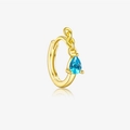 Elegant gold S925 silver huggie hoop earrings with a faceted blue zircon teardrop charm - 18K Gold Chain Blue Water Drop (Single)