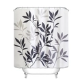 Waterproof shower curtain featuring minimalist black and grey leaf print with metal grommets - Leaf Large Black Grey Leaves