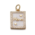 Gold plated square Mama pendant with white shell inlay and sparkling crystal border - CX145-7 Gold White Shell Rectangle Mama