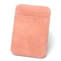 Detailed close-up of pink PU leather card holder with vertical stitching and card slots - Pink