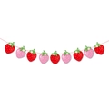 Erdbeer-Banner aus Papier mit roten und rosa Früchten und kleinen weißen Blumen - Erdbeerform Girlande