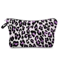 Macro shot of 3D leopard print purple makeup bag with black zipper and handle detail - 52169