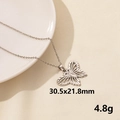 Silver stainless steel butterfly necklace with cutout pendant, 30.5x21.8mm size - Wide-Winged Hollow Butterfly Style (S1601-S+N22-S)