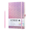 Pink glitter A5 dotted notebook with matching pen and elastic closure for business office - A5 Strap Notebook With Pink Pen / Pink Baby's Breath