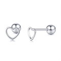Orecchini a perno minimalisti in argento s925 a cuore cavo con chiusura a vite a sfera - Stile Cuore Cavo (PTEE0488-A) / Placcato Platino (Argento)