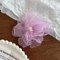 Elegant purple organza orchid hair clip featuring layers of sheer petals and pearl center - Purple Organza Flower (25)