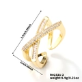 Golden crisscross ring with cubic zirconia inlay and product dimension labels - Gold (R02321-2)
