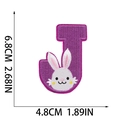 Detailed size chart for purple embroidered letter J patch with cute Easter bunny design - Letter J