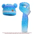 Conjunto infantil de gorro de punto azul degradado con pompones y bufanda - Azul (Set de 2 piezas)