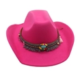 Vibrant rose pink western cowboy hat with ethnic beads, turquoise and fringe detail - Ethnic Style Decor / Rose Red