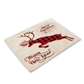 Red plaid reindeer Christmas placemat made of cotton linen fabric for holiday dining - Beige Plaid Reindeer