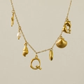 18k gold plated necklace with freshwater pearl, starfish and letter Q pendant - Letter Q