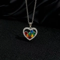Collana cuore argento con pietre preziose colorate e cornice di cristalli - Pendente a Cuore Sfera del Drago Colorata (Y)