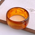 Vintage amber resin wide cuff bracelet with branch texture pattern and translucent finish - Yellow Clear Amber Resin Bangle (70#)