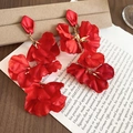 Detail of red fabric flower earrings with gold chain on elegant jewelry box - Three Layer Stacked Flower Style (1#) / Red
