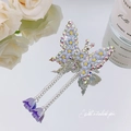 Blue butterfly hair clip with rhinestones and purple lily of the valley tassels - Blue Flower Tassel Butterfly / Light Blue