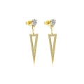 Elegant gold S925 sterling silver long triangle earrings with white zircon accents - 1 Pair / 18K Gold-White Zirconia