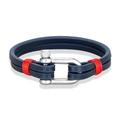 Bracciale a doppio strato in pelle blu scuro con grillo a U argento e dettagli in filo rosso - Blu Navy e Rosso
