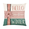 Linen Christmas pillow case with pink poinsettia and Hello Winter snowflake print - TQYM60-6 HELLO WINTER Floral