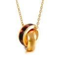 Fashionable stainless steel necklace with interlocking gold and tortoiseshell rings - Gold Tortoiseshell Texture Double Ring Pendant (KP43962-K)