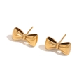 Minimalist 18K gold-plated stainless steel bow earrings with a polished metallic finish - Bowknot Stud Earrings-Gold
