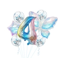 Macro detail of gradient butterfly and number 4 balloons with sparkling blue sequins - Colorful Butterfly Set 4