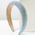 Detailed view of luxury sponge headband with sparkling blue and AB rhinestones - Light Gray